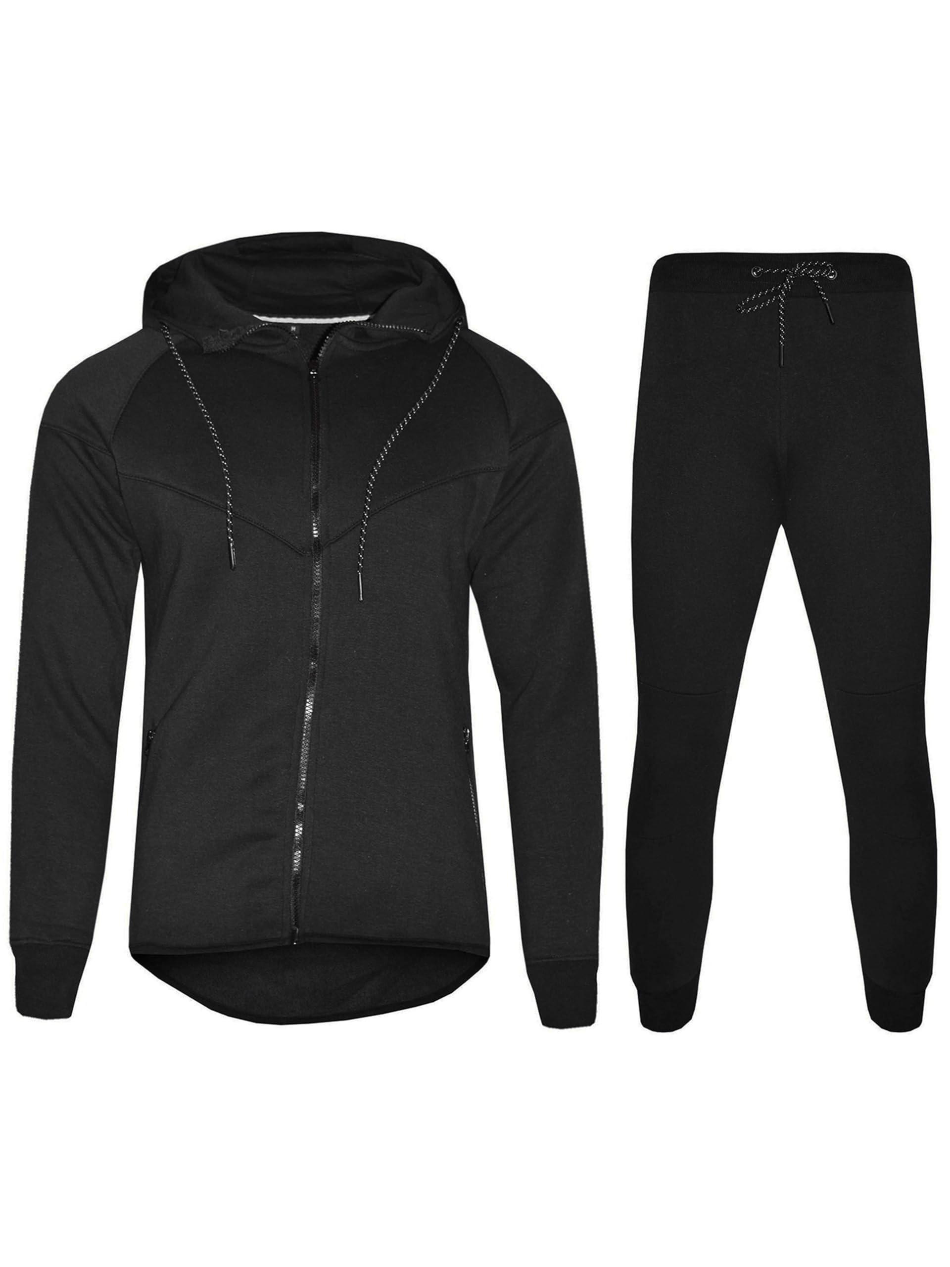 Love My Fashions® Men’s Tracksuit Full Sleeve Contrast Fleece Top & Bottom Cord Set Zipper Hood Jogging Suit Set Plus Sizes