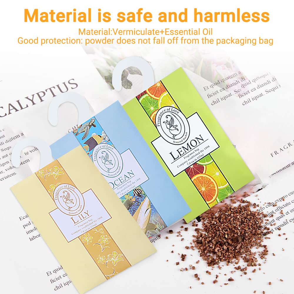 18 Sachets Parfumés Pour Armoires & Tiroirs - 6 Parfums (Lavande, Rose, Océan...) - Avec Crochet