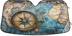 Para-sol vintage mapas do mundo carro para-brisa janela frontal dobrável pára-sol automático raios UV viseira de sol para carro, caminhão, SUV- S