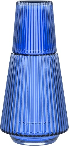 Jarra de agua vintage con vaso  Jarra acanalada de 37 onzas y vaso a juego que se dobla como tapa para habitación de invitados, oficina, es un