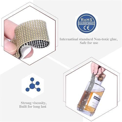 Miniatura 10 de 3 rollos  6.6 yardas, cinta autoadhesiva de diamantes de imitación de diamantes de imitación, calcomanía de lentejuelas con diamantes de imitación