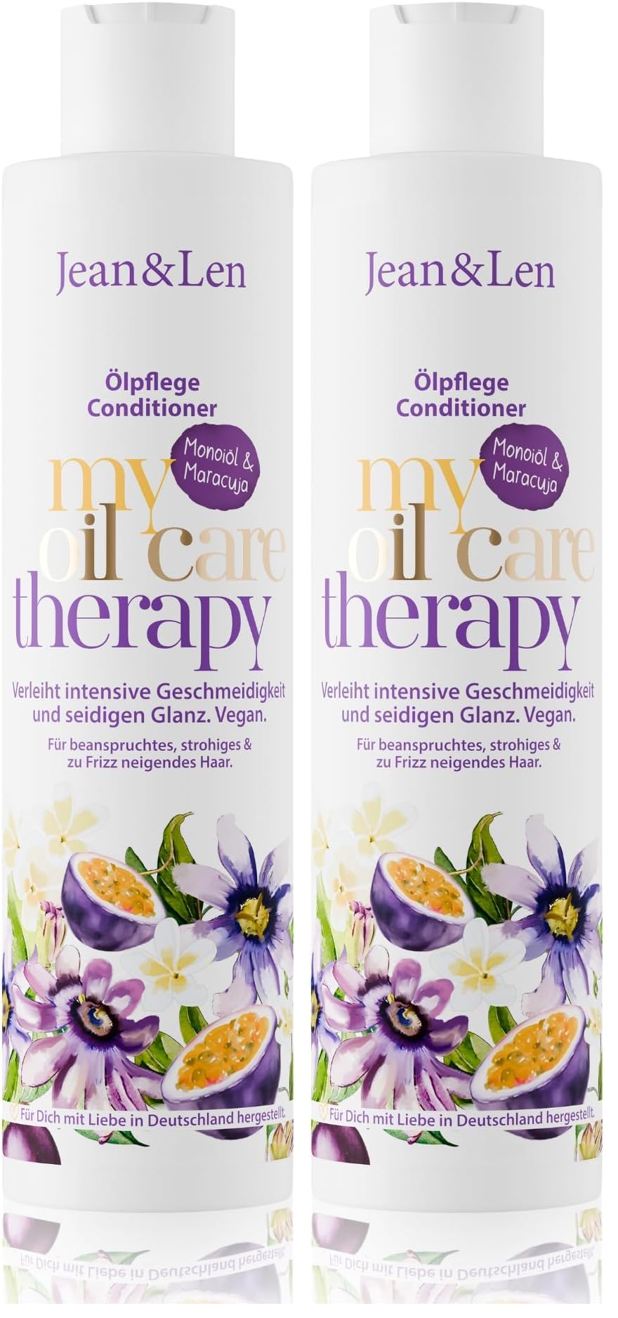 Jean & Len Conditioner Monoiöl & Maracuja, pflegende Ölpflege für trockenes & frizzanfälliges Haar, mit Monoiöl, Öl-Komplex & Maracuja-Extrakt, schenkt Glanz & entwirrt das Haar, vegan, 300 ml