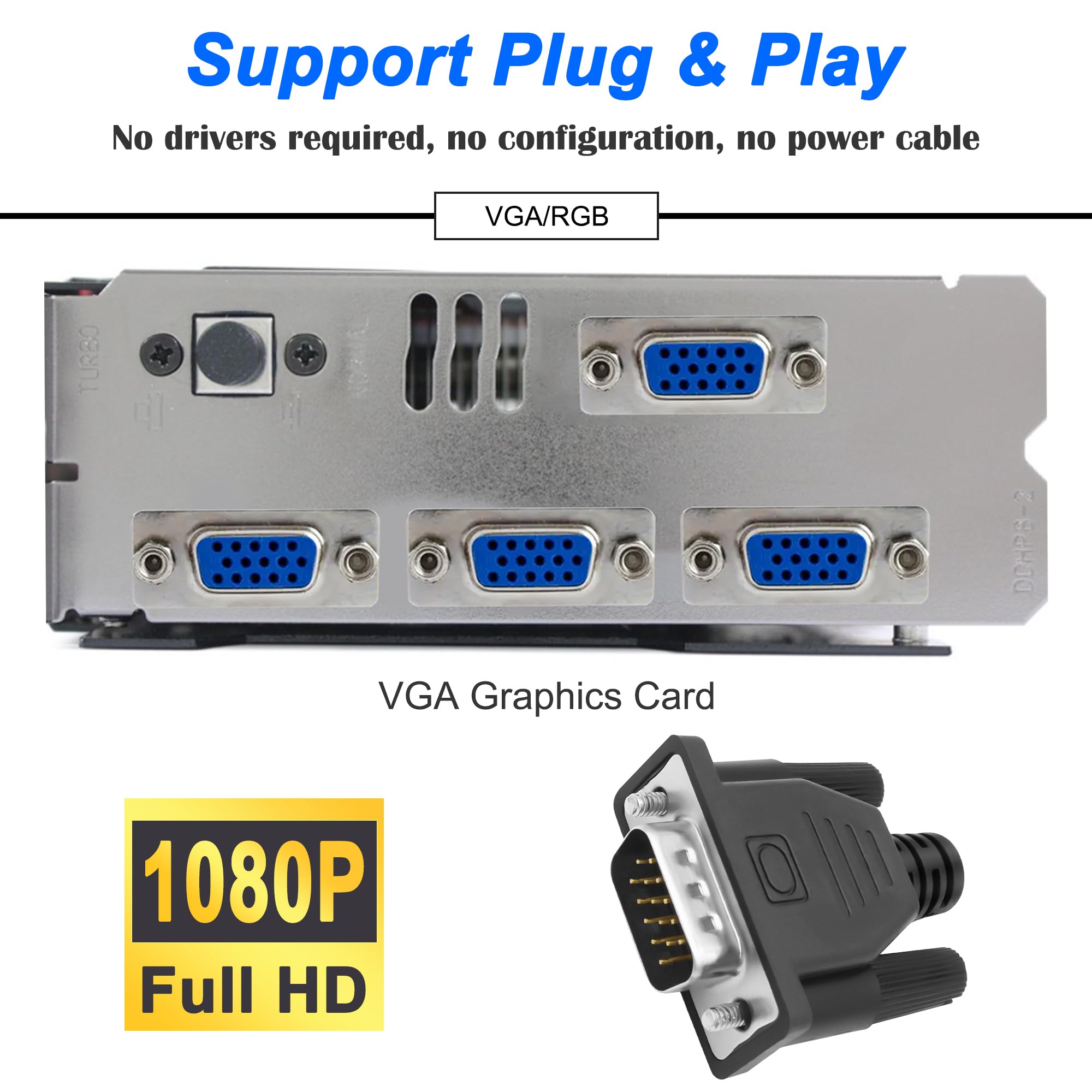 MEIRIYFA VGA Dummy Plug senza testa Ghost Display Emulatore, VGA Virtual Display RGB Monitor Dummy Plug senza testa Ghost Display Emulatore 1920x1080P@60Hz (2 Pack)