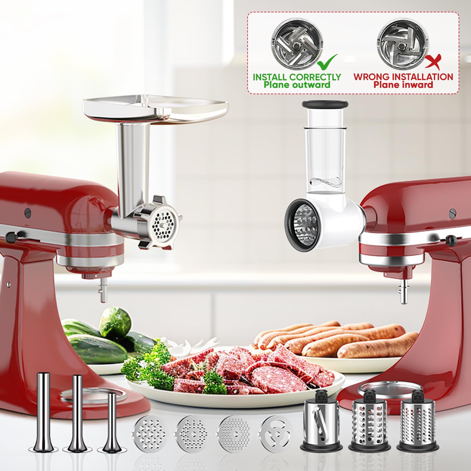 Akcesoria do maszynki do mielenia mięsa i krajalnicy do warzyw KitchenAid Robot Cukiernik, zawiera akcesorium do mielenia mięsa i zestaw noży do warzyw, COFUN KitchenAid Akcesoria