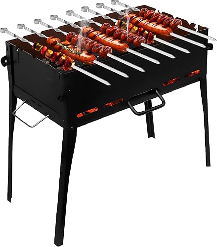 CKG Parrilla de barbacoa portátil resistente plegable Kazan Mangal BBQ Kabab Shashlyk Estufa de camping Viaje al aire libre 8 pinchos Brasero 0.079