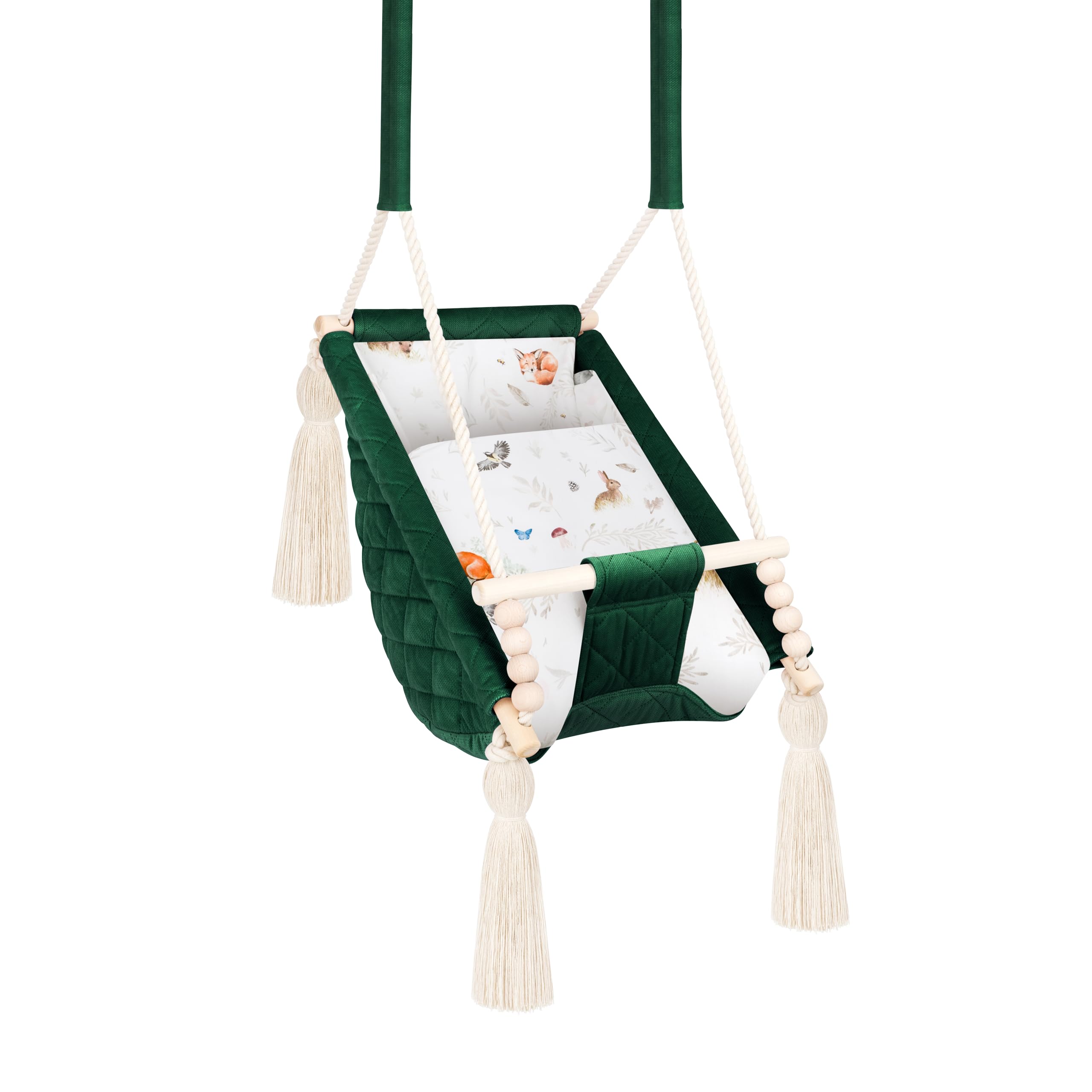 Altalena Bambino Verde Salvia Velluto, Amaca Interna 2m+, Personalizzabile con Nome Ricamato, Made in Europa, Sedile Appeso Sicuro 25kg