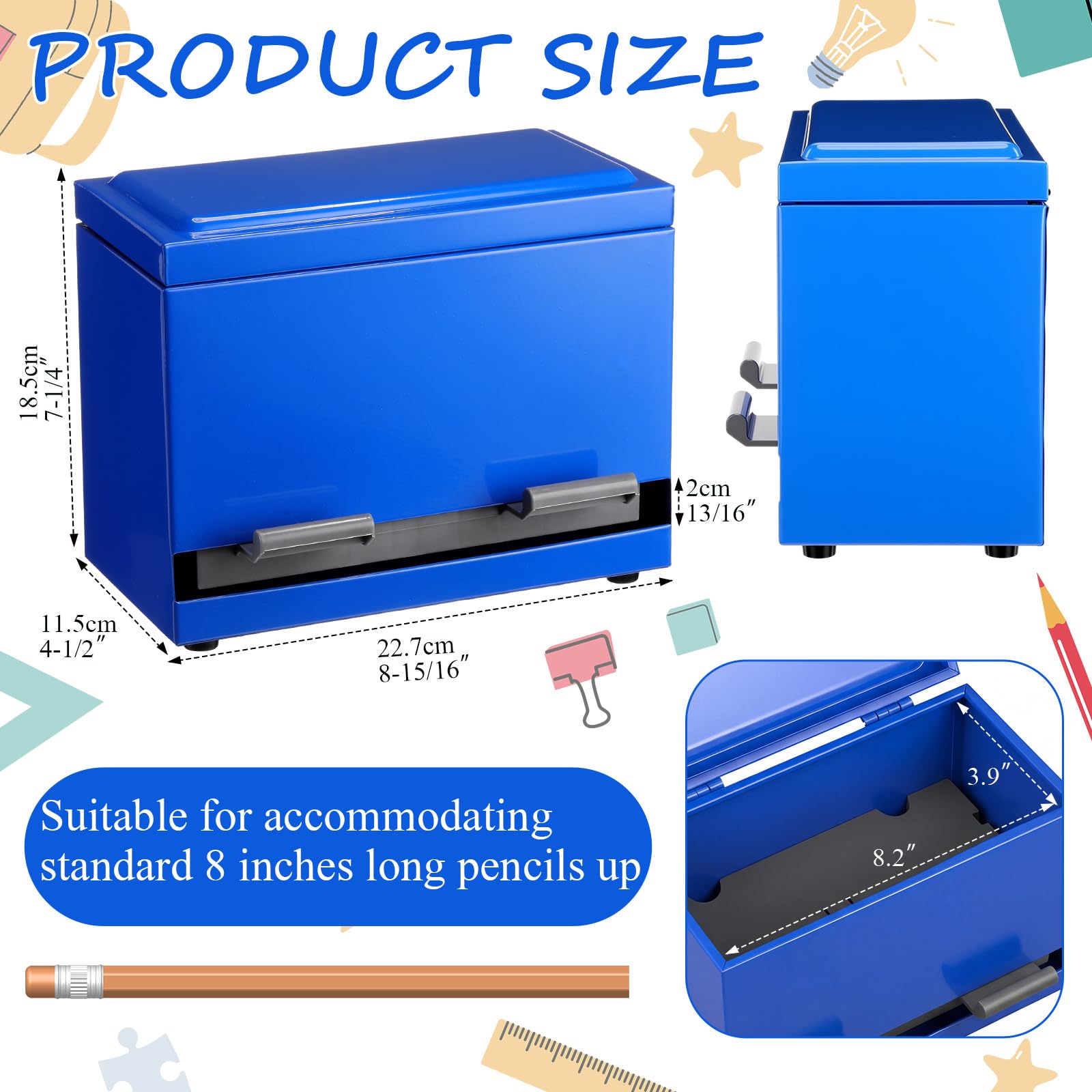 Mifoci Dispenser per matite per aule, in acciaio inox, per fino a 200 matite, riutilizzabile, in metallo, per casa, ufficio, ristorante, insegnanti, forniture per riporre oggetti (blu reale)