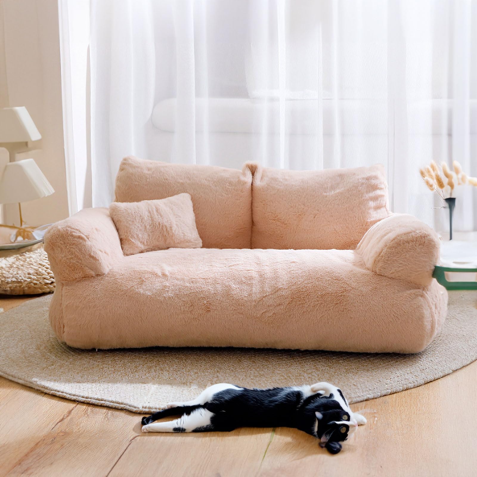 سرير اريكة للحيوانات الاليفة من ايزياميبت، بيت للكلاب والقطط والكلاب، قابل للازالة والغسل للقطط والكلاب المتوسطة والصغيرة، قاع غير قابل للانزلاق، سرير متين للكلاب، كنبة قطط منفوشة، 66 × 46 × 30 سم