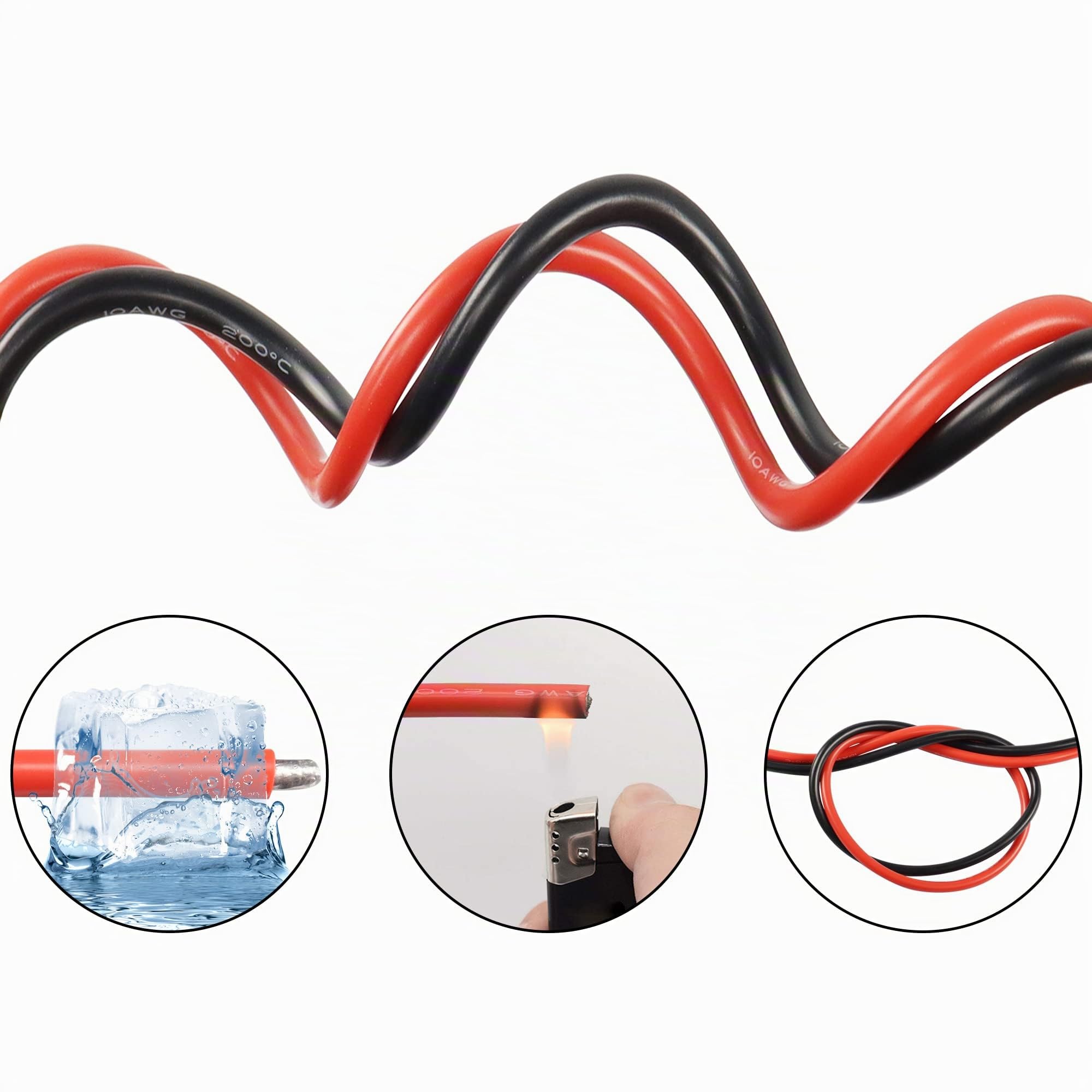 XMSJSIY Cables de batería solar Cables de inversor de corriente de calibre 10 con terminales de anillo de 3/8" Cable de extensión de bandeja de cobre estañado de alambre 10AWG(3M)