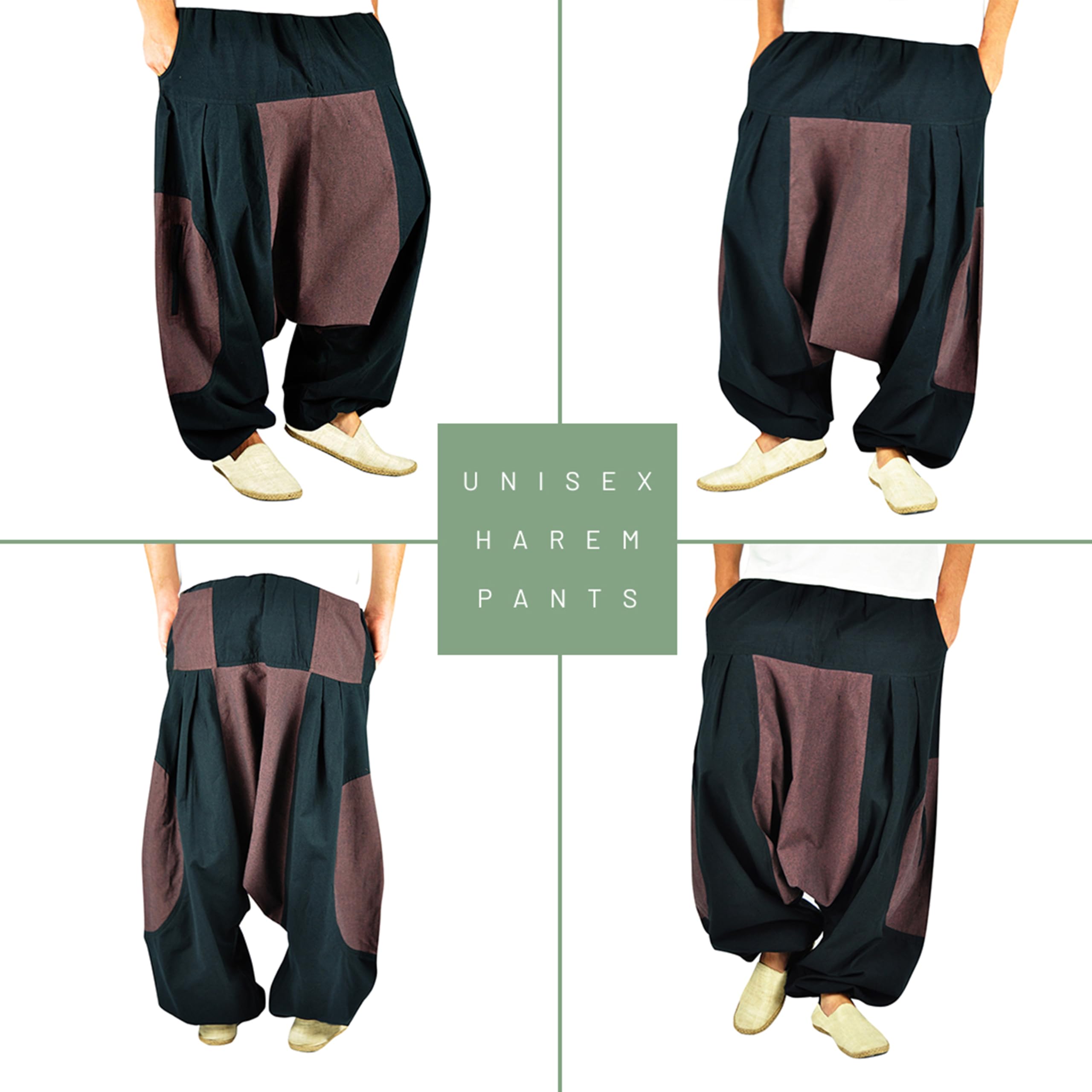 virblatt - Haremshose Herren & Haremshose Damen | Baumwolle | Aladinhose Goa Hose Hippie Hose Pumphose Pluderhose Yoga