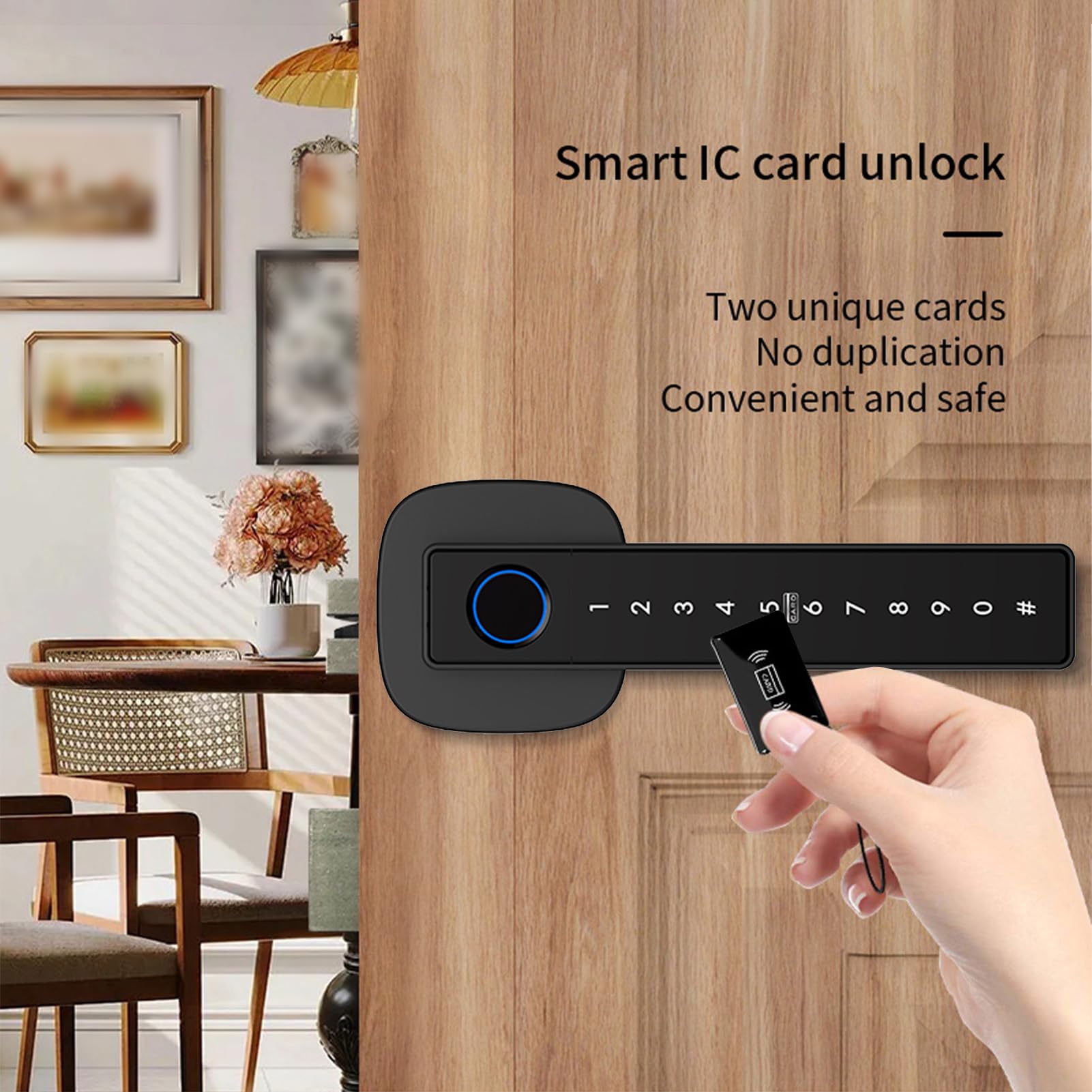 Maniglia per Porta Intelligente Blocco Impronta Digitale Tastiera per Accesso Senza Chiave Blocco di Sicurezza Biometrico 6 Metodi di Sblocco Installazione Semplice per Hotel con (Nera)