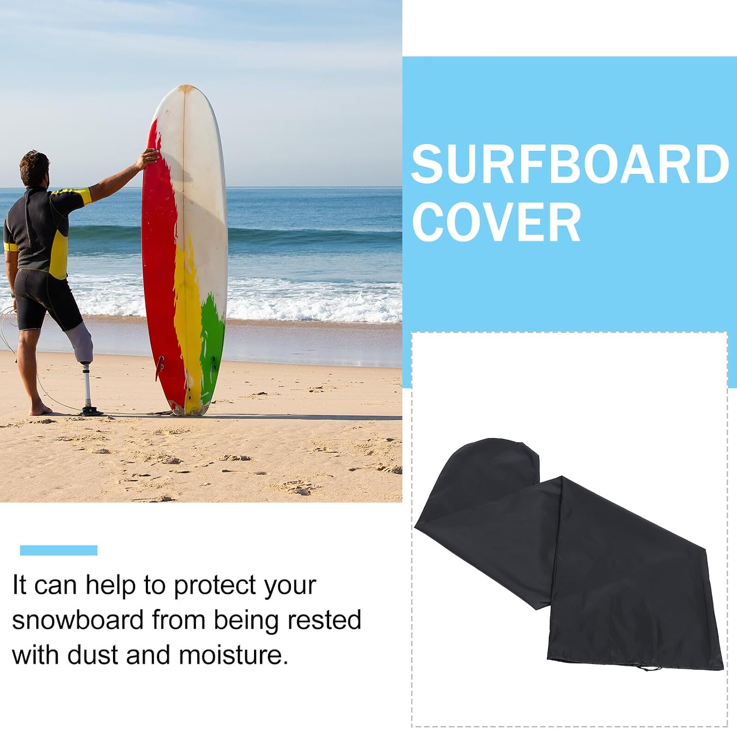 Toddmomy Outdoor Waterproof Surfboard Cover 210d Polyester Black Dustproof Surfboard Protector Bag for Travel and Storage