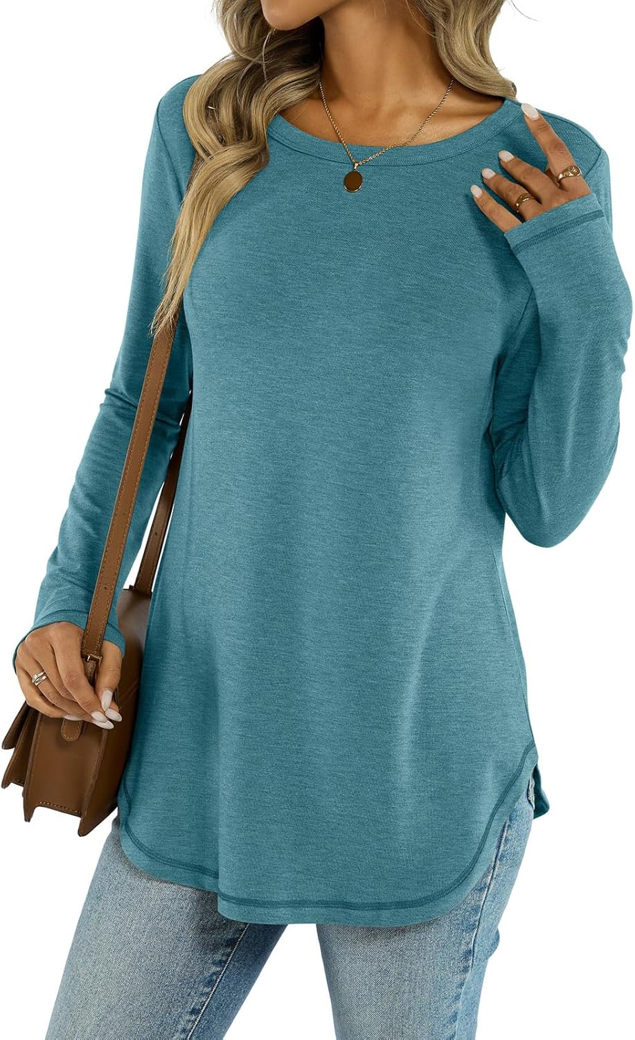Womens Tunic Tops Long Sleeve Shirts Crew Neck Casual Tshirts Fall Fashion Outfits Clothes