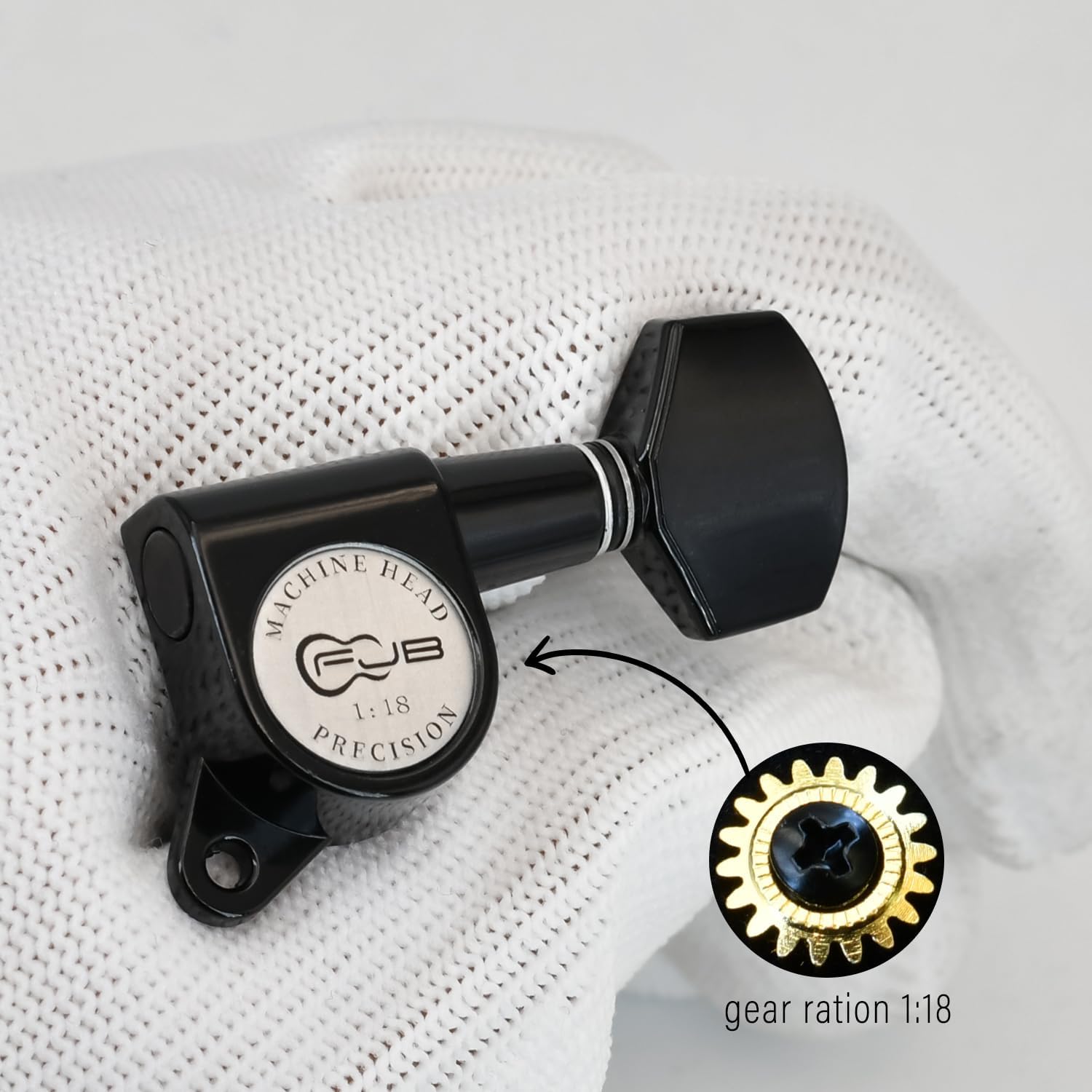 FXJXB 18:1 Guitar Tuning Pegs 3x3 Acoustic or Electric Guitar Tuning Keys Machine Heads Replacement Standard Guitar Tuners -Black(3R+3L)