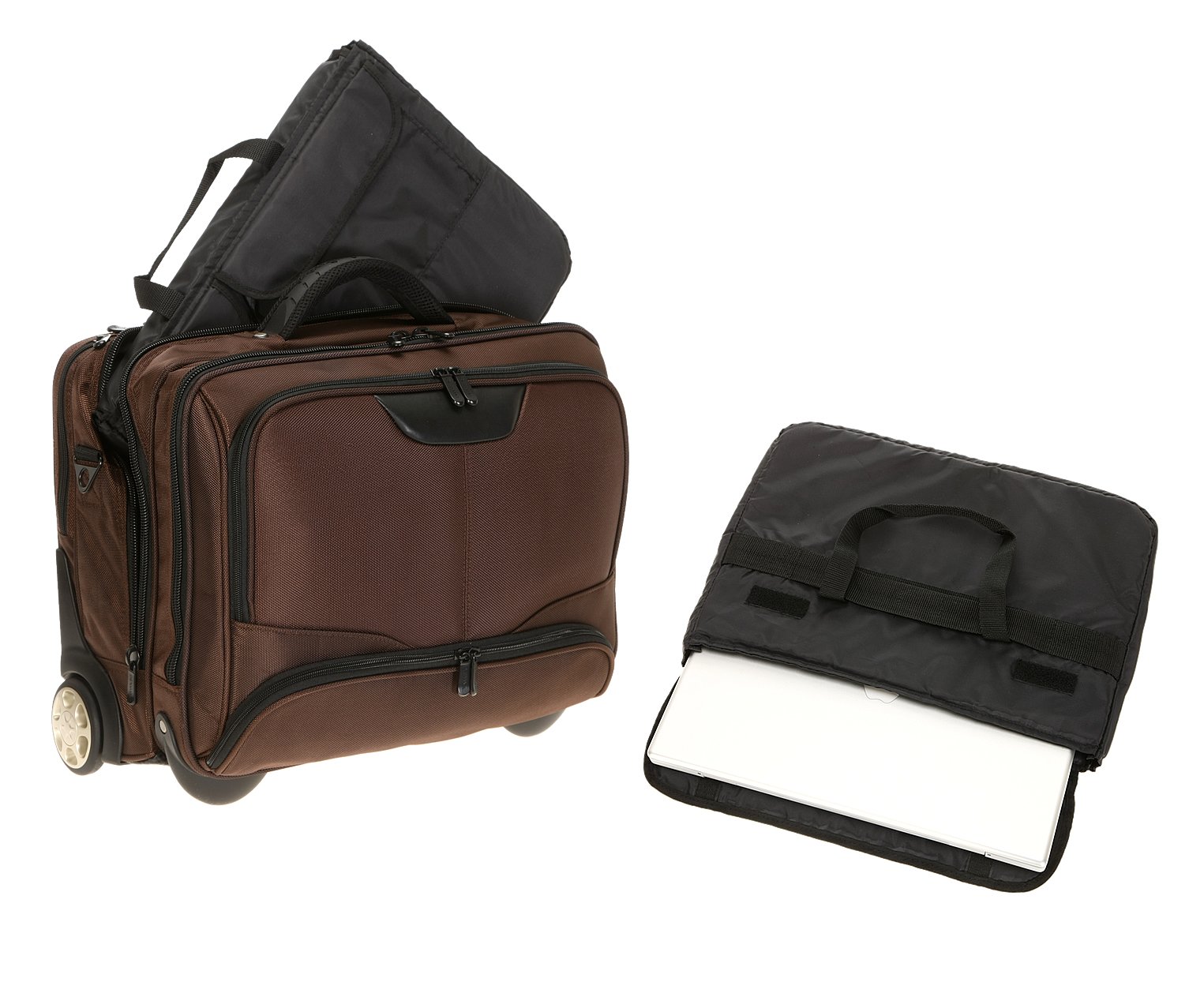 Bolsa portátil con ruedas para ordenadores portátiles (17 pulgadas Max. 41 x 29 cm] con correa de hombro/marrón
