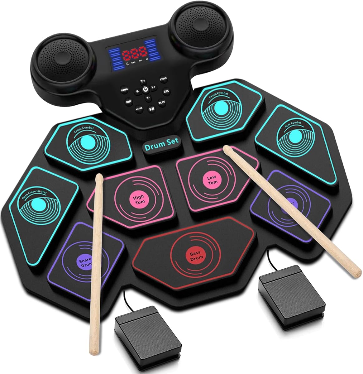 Electronic Drum Set - YUOIOYU Electric Drum Set Roll Up Portable Drum Kit MIDI Practice Drum Pad with Dual Built-in Speaker, Drum Sticks and Pedals, Christmas Birthday Gift for Kids Adult