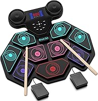 YUOIOYU Roll-Up Electronic Drum Set: Portable 9-Pad MIDI Drum Kit with Speakers, Sticks & Pedals for Kids & Adults