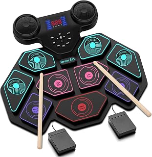 YUOIOYU Roll-Up Electronic Drum Set: Portable 9-Pad MIDI Drum Kit with Speakers, Sticks & Pedals for Kids & Adults