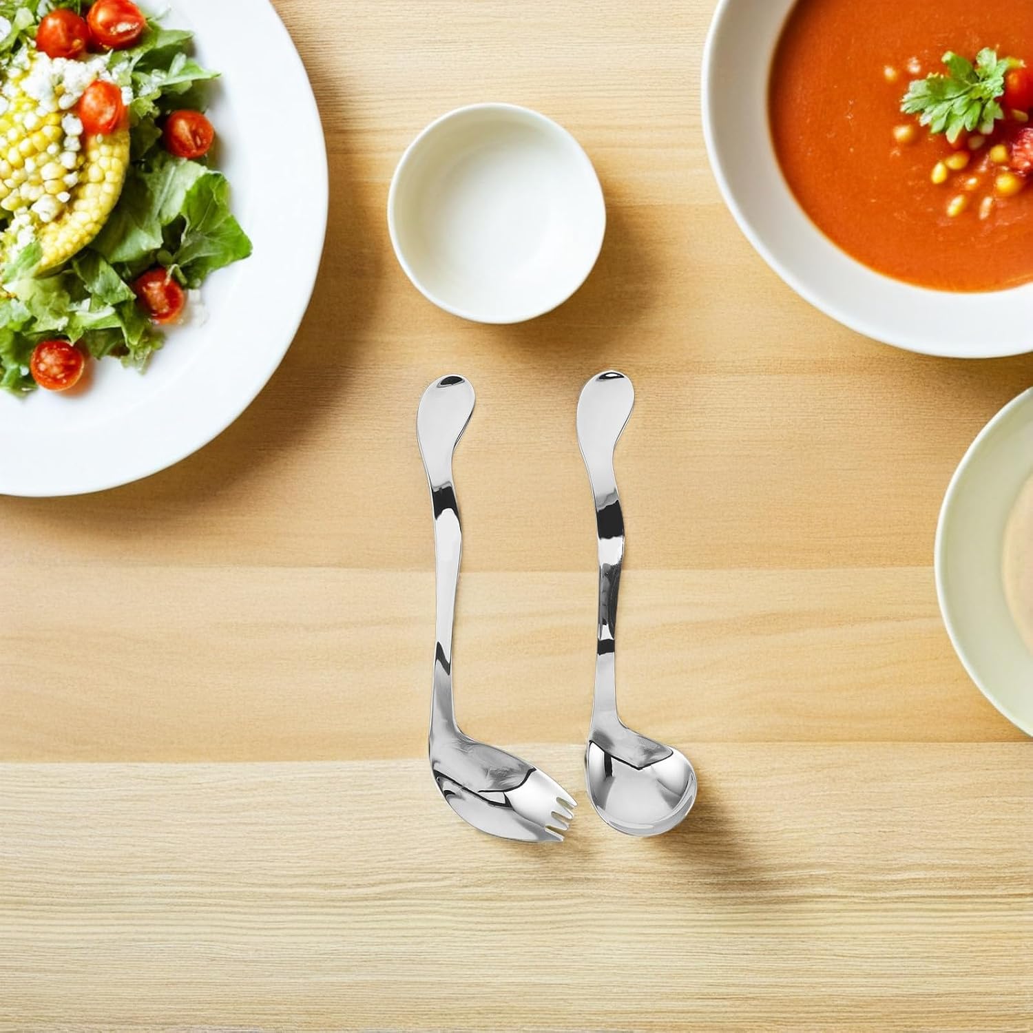 Generic 2pcs Curved Stainless Steel Adaptive Utensils for Elderly and Disabled Users with Limited Mobility, Lightweight Angled Spoons for Secure and Stable Feeding in Everyday Home Use