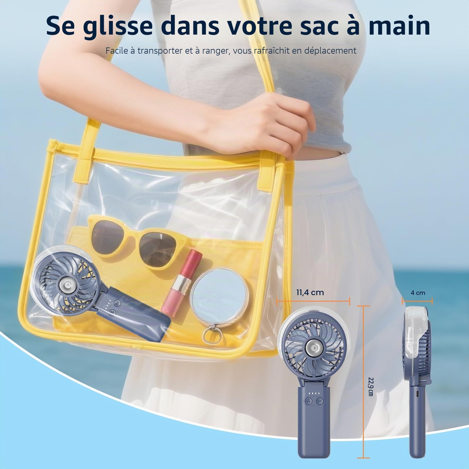 HandFan Ventilateur brumisateur portatif 5200 mAh avec batterie externe, réservoir d'eau de 34 ml, ventilateur personnel rechargeable, mini ventilateurs électriques à main pour la plage, les voyages