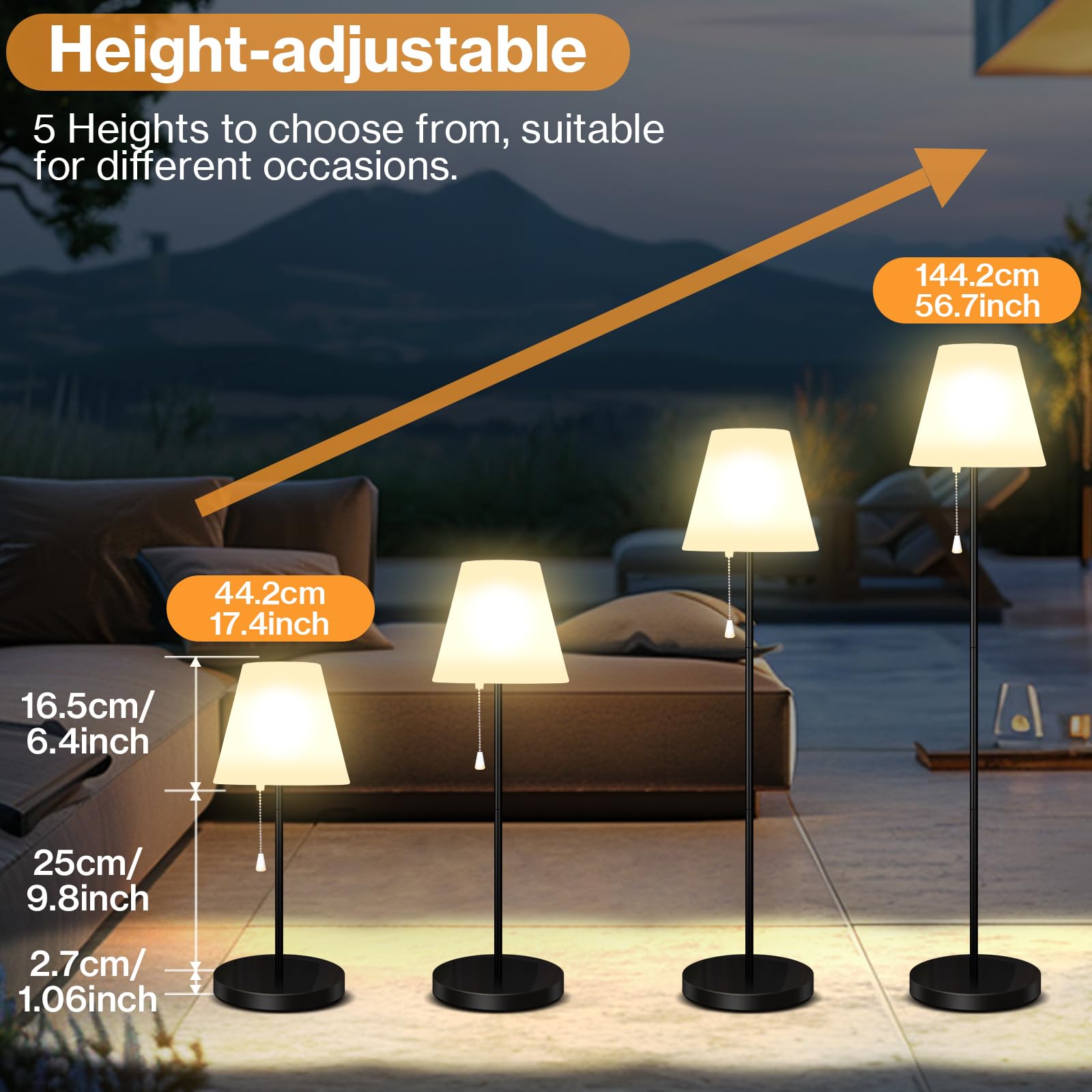 Solar Stehlampe Outdoor mit Lichtsensor, IP65 Wasserdicht, USB Aufladbar, Helligkeit Dimmbar Warmweiß und RGB, Kabellose Stehlampe Außen für Terrassen, Garten usw.