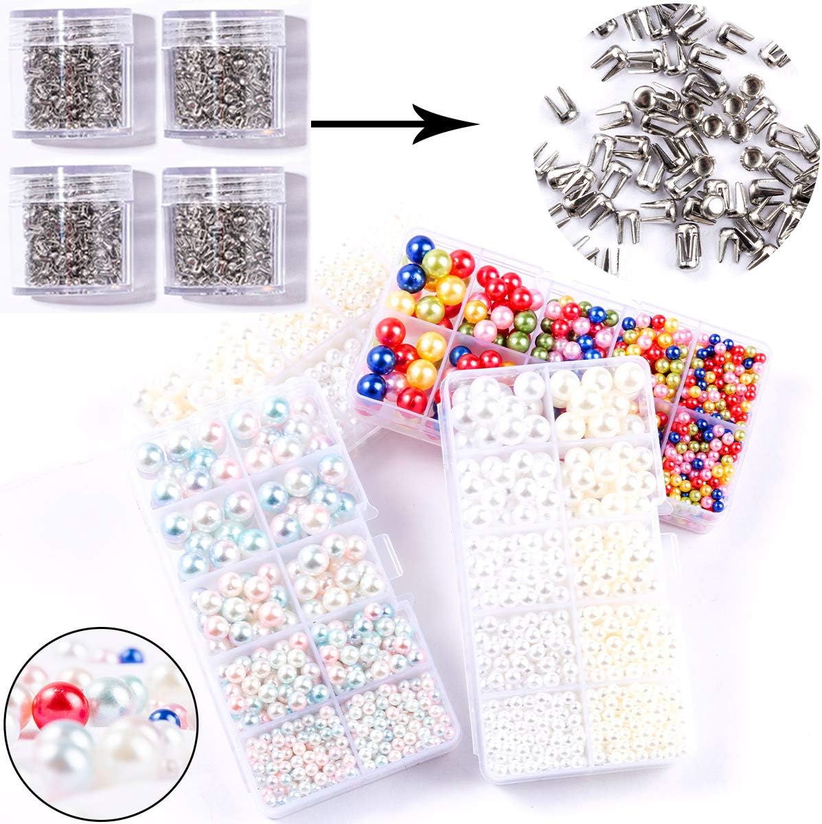 Pearl Setting Machine with 15 Colors 8mm Pearls- Including Pearl Setting Machine Tools for Hats/Shoes/Clothes/Bags/Skirts,Beads DIY Accessories, Total 525 PCS (4Boxes)