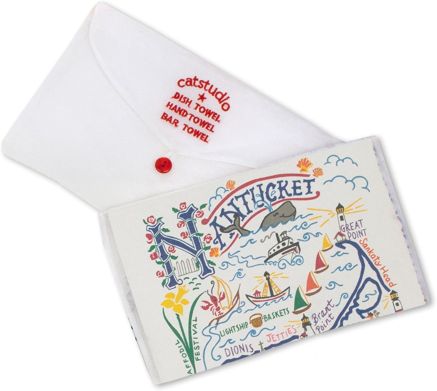Catstudio Nantucket Dish Towel, US Geography Souvenir Kitchen Towel, Hand Towels with Original Artwork, Washable for Nantucket Lovers, Travel Souvenir