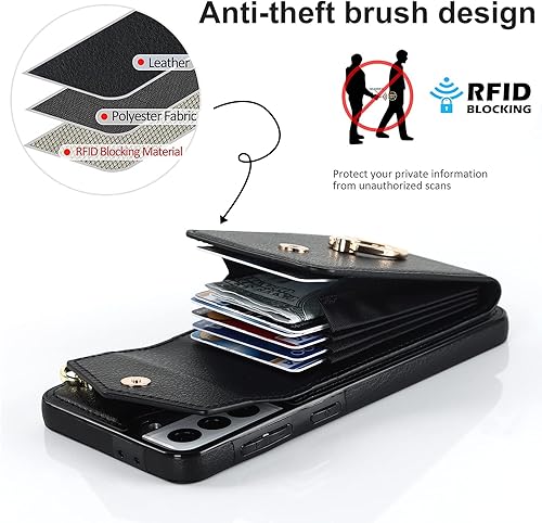 Miniatura 4 de Asuwish Funda de teléfono para Samsung Galaxy S21 5G de 6.2 pulgadas con protector de pantalla de vidrio templado y anillo de bloqueo RFID, soporte