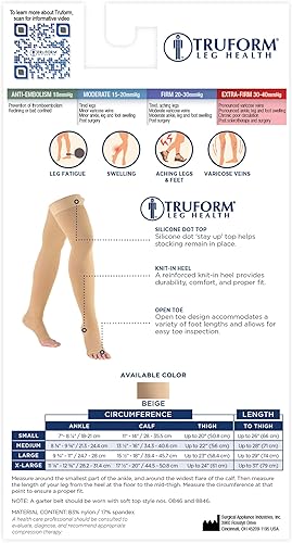 Miniatura 4 de Truform 30-40 mmHg Compression Stockings for Men and Women, Thigh High Length, Dot-Top, Open Toe, Black, X-Large