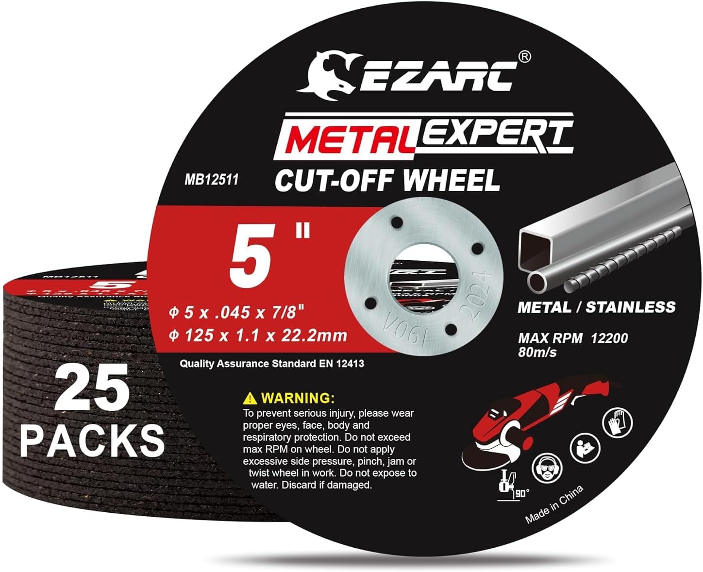 EZARC Disc Grinder Cutting Wheel for Ironworking, Grinder Blades, 25 Pieces, 4.9 x 0.04 x 0.9 inches (125 x 1.1 x 22 mm)
