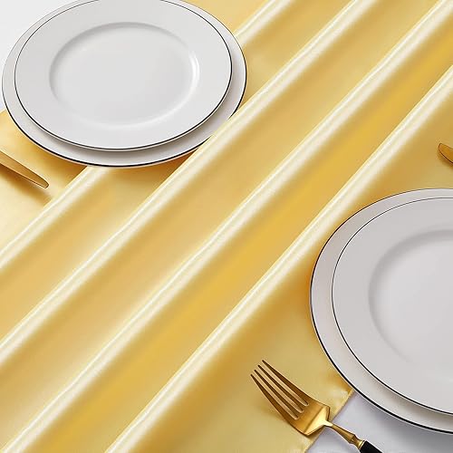 Miniatura 3 de 12 caminos de mesa de oro amarillo satinado  12 x 108 pulgadas de largo, camino de mesa para fiesta, decoración brillante y suave, decoración de