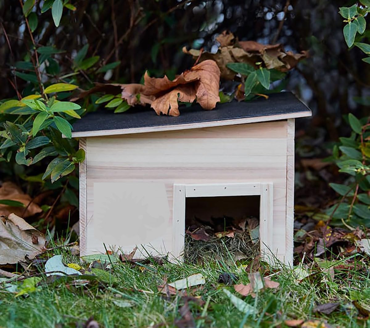 FAHAAM Wooden Hedgehog House with Removable Roof Safe Weatherproof Outdoor Feeding Station