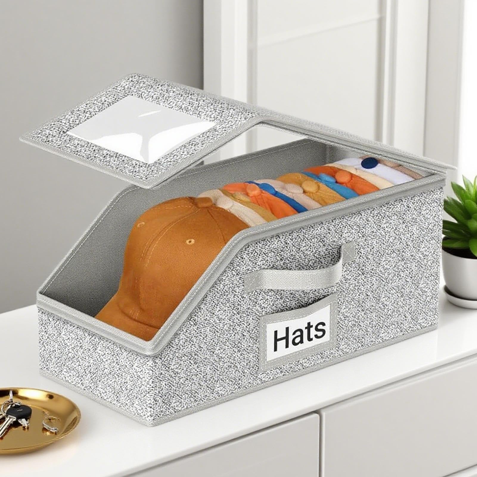 Organizador de Gorras con Capacidad para hasta 24 Apilable con Ventana | Contenedor Apilable Almacenaje De Gorros Para Armario Dormitorio Viajes Y Sombreros Vaqueros