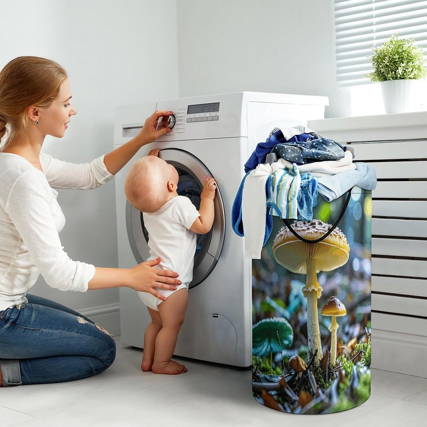 Mushrooms on The Ground Laundry Hamper Large Collapsible Laundry Basket with Handles Waterproof Clothes Hamper Portable Dirty Clothes Basket for Bedroom Laundry Room Closet Bathroom