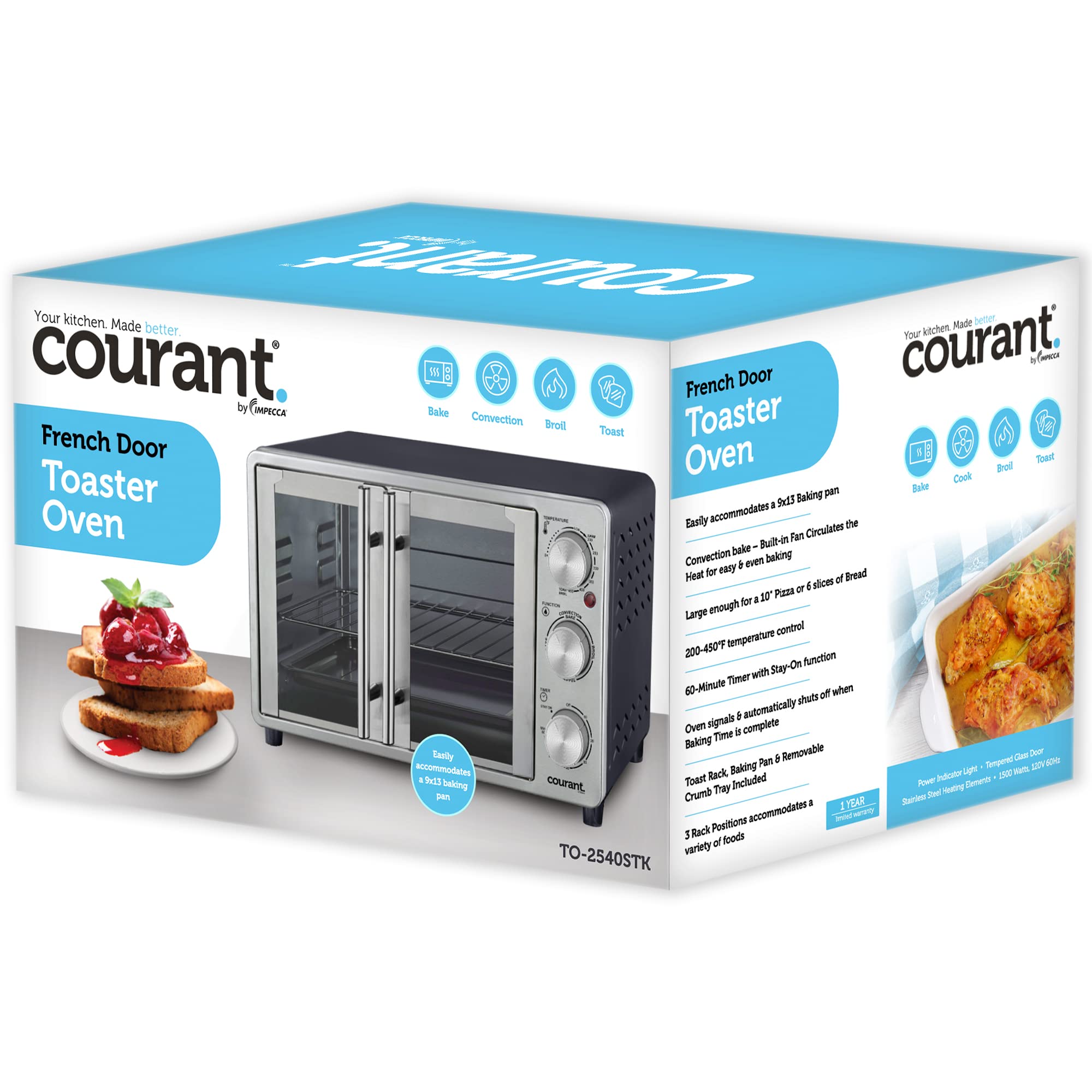 Horno tostador de convección y asador de puerta francesa, horno tostado, se adapta a bandeja de aluminio de 9 x 13 pulgadas, 6 rebanadas, pizza de 10 pulgadas, horno de convección - acero 6