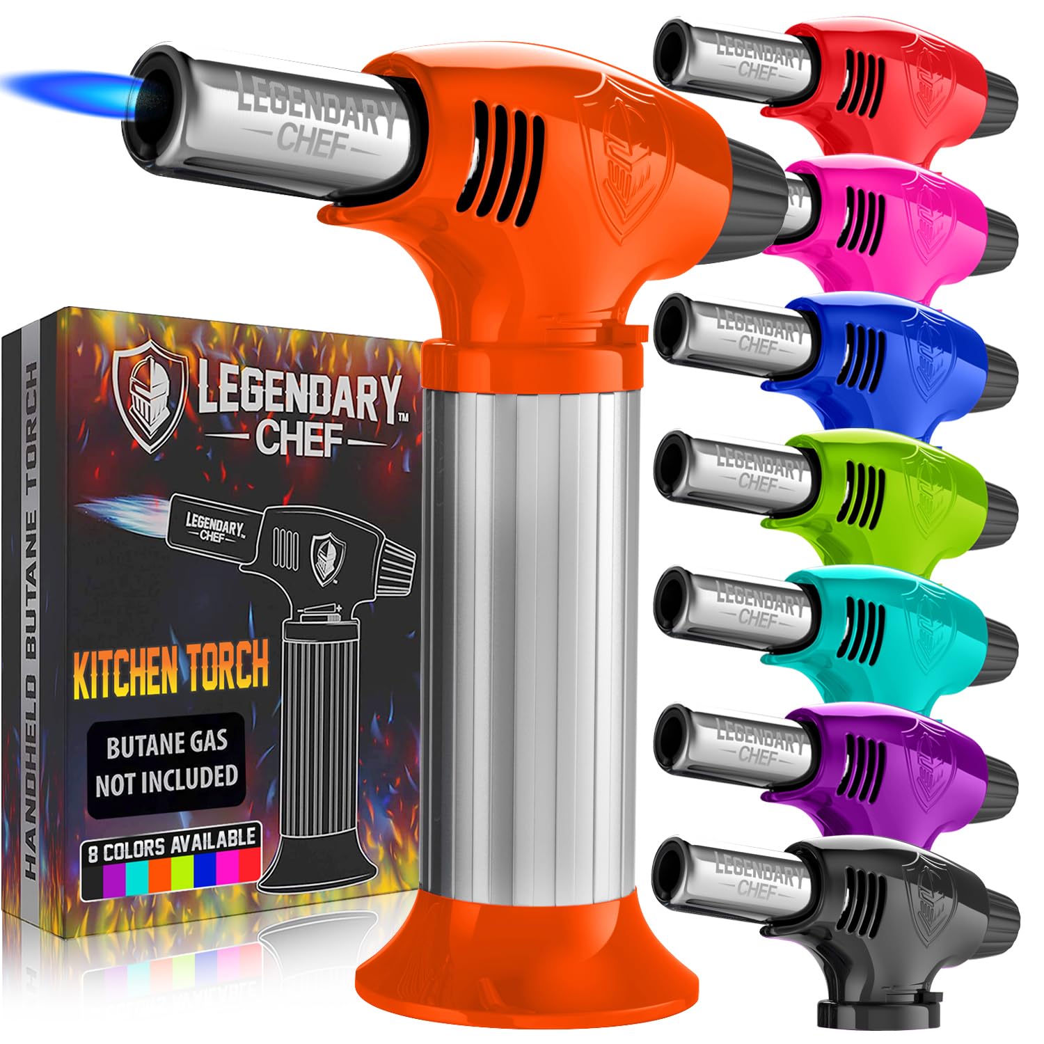 Culinary Cooking Torch - Kitchen Food Torch for Creme Brulee, Baking, Desserts and Searing- Butane Torch Lighter, Blow Torch for Cooking with Lock and Adjustable Flame (Butane Gas Not Included) Orange