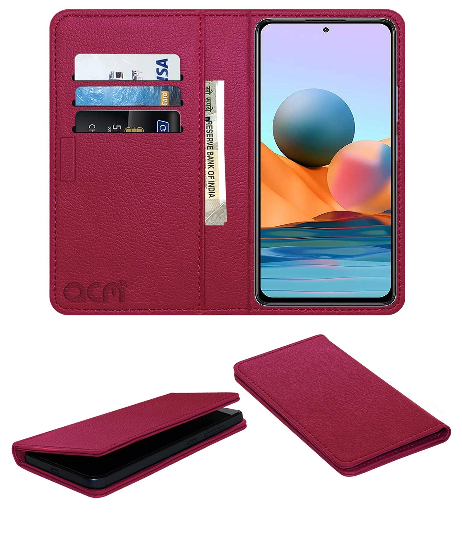 ACM Rich Leather Flip Wallet Front & Back Case Compatible with Mi Redmi Note 10 Pro Mobile Flap Magnetic Cover Pink