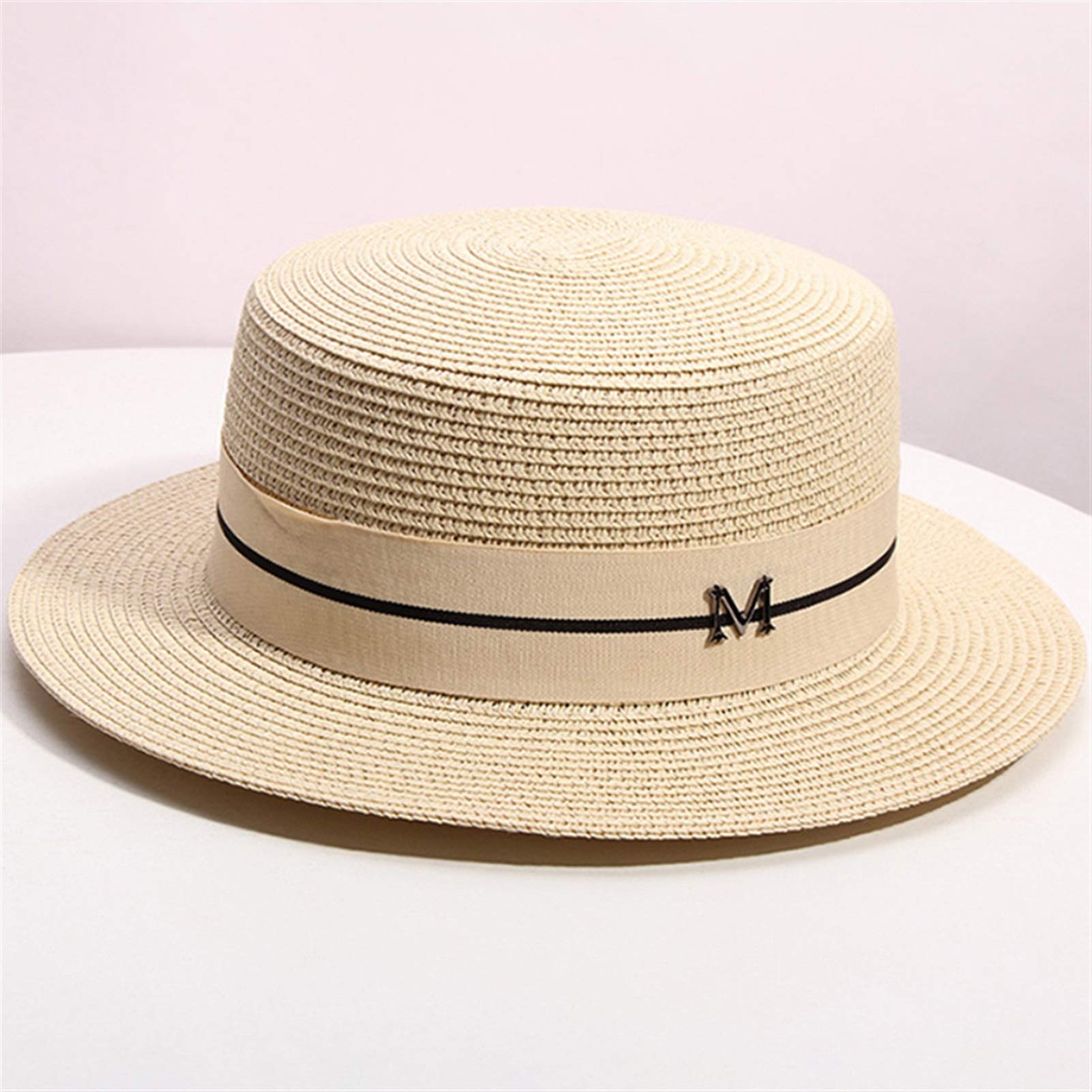 Chapeau de Soleil pour Femme Chapeau de Plage de Boater féminin d'été Large côté Panama Chapeau de Chapeaux de Chapeau de Dame Classique de Paille Chapeau d’été (Color : Beige, Size : One Size)