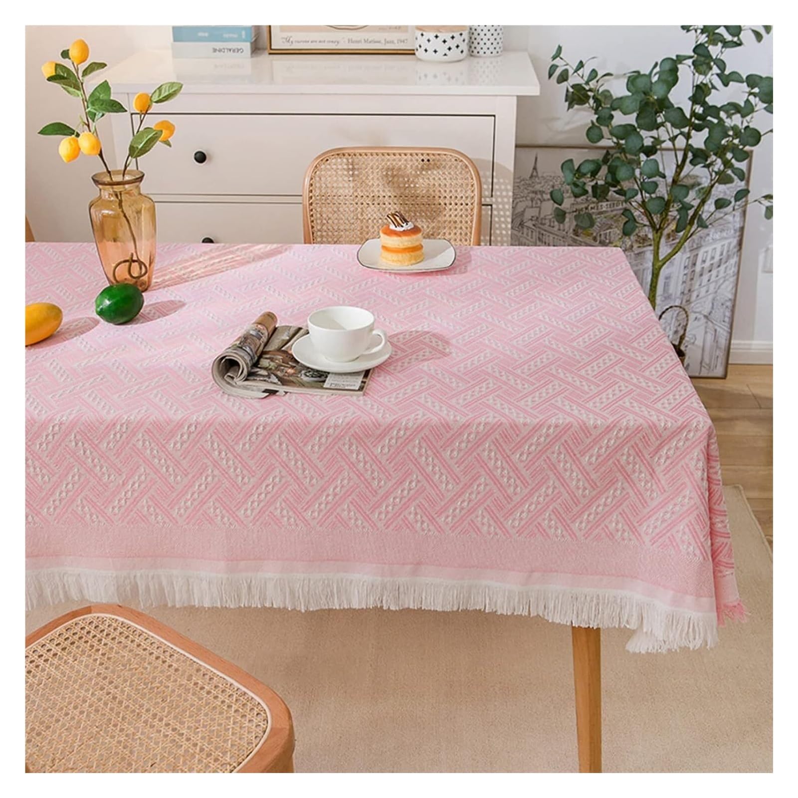Nappe en lin pur coton texturé de qualité supérieure à pompons