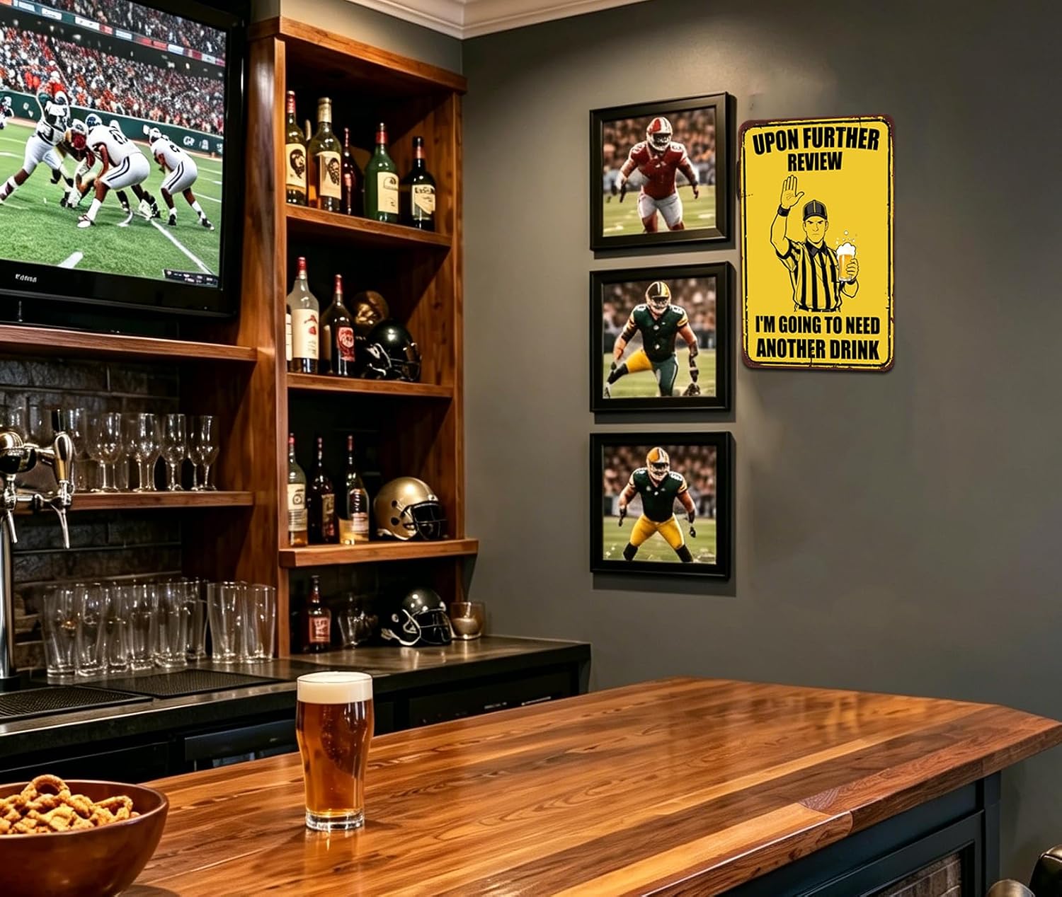 Football Wall Decor for Man Cave Sports Theme Room,Funny Home Bar Wall Art