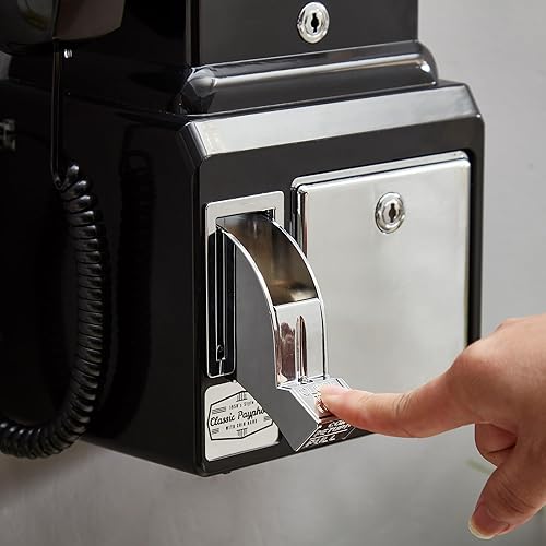 Miniatura 5 de Ryan Bros. American Retro 1950's Payphone with Coin Bank Wall-Mount Corded Phone (Black)