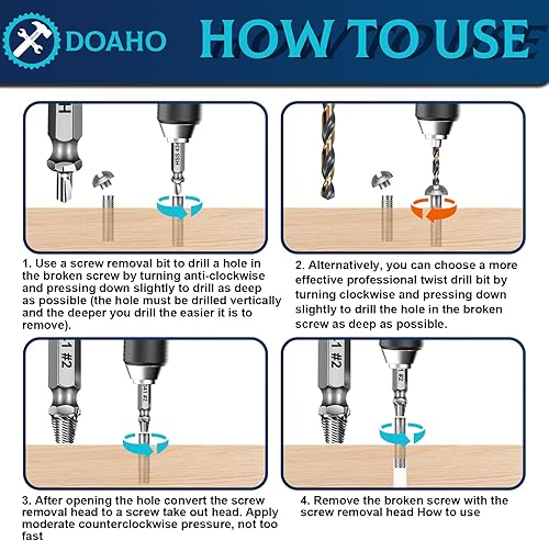Vista 4 de Juego de extractor de tornillos dañados de 9 piezas, kit de extractor de tornillos HSS 4341 de 6 piezas y kit de brocas de 3 piezas para tornillos