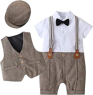Oyolan Baby,Clothing,Baby Boys 0-24m,Christening Gowns & Clothing Oyolan Baby Boys Gentleman Wedding Christening Formal Outfits Bow Tie Jumpsuit & Waistcoat & Berets Hat Suit