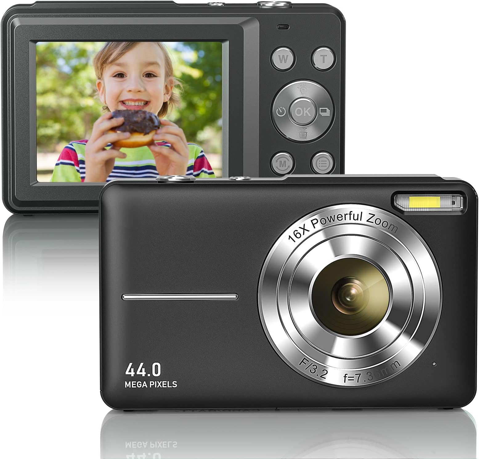 Zostuic Digital Camera FHD 1080P 44MP Compact Camera,Vlogging Camera Digital with 2.4" LCD Rechargeable 16X Digital Zoom,Mini Vintage Digital Camera for Students, Children, Beginners