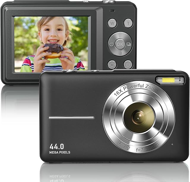 Digital Camera FHD 1080P 44MP Compact Camera,Vlogging Camera Digital with 2.4" LCD Rechargeable 16X Digital Zoom,Mini Vintage Digital Camera for Students, Children, Beginners