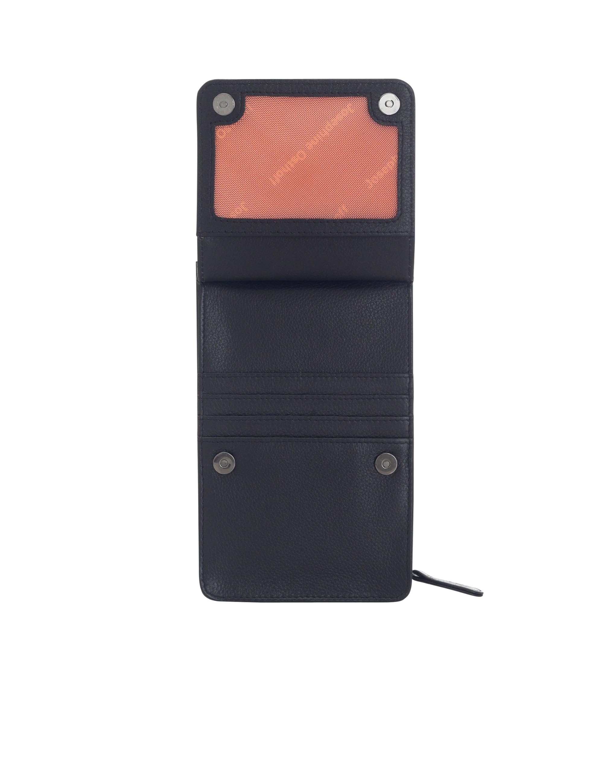Torebka na telefon komórkowy do zawieszenia damska mała, prawdziwa skóra, torba na ramię na telefon komórkowy, smartfon, torba z ochroną RFID, zamek błyskawiczny Crossbody (100), czarny, 17 x 10 x 4 cm