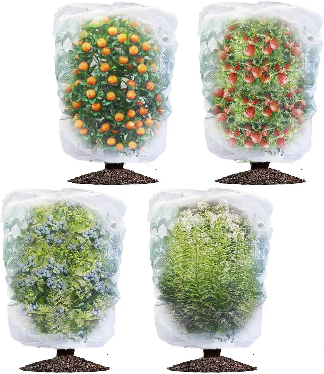 4 Pack Garden Plant Netting Blueberry Bushes Protection Netting Covers Bags, Tomato Fruit Trees Protective Cover Garden Plant Netting Covers Bags Plant from Insect Bird Eating 4.92Ft x 3.3FT