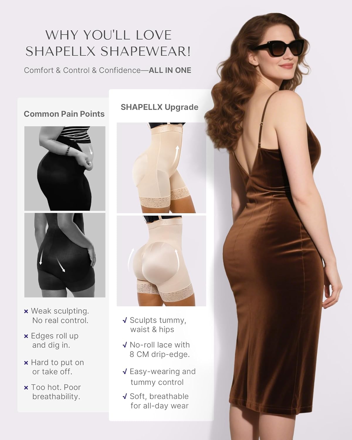 SHAPELLX Fajas Colombianas Shapewear for Women Tummy Control Plus Size Postpartum Body Shaper Butt Lifting Bodysuit - Image 3