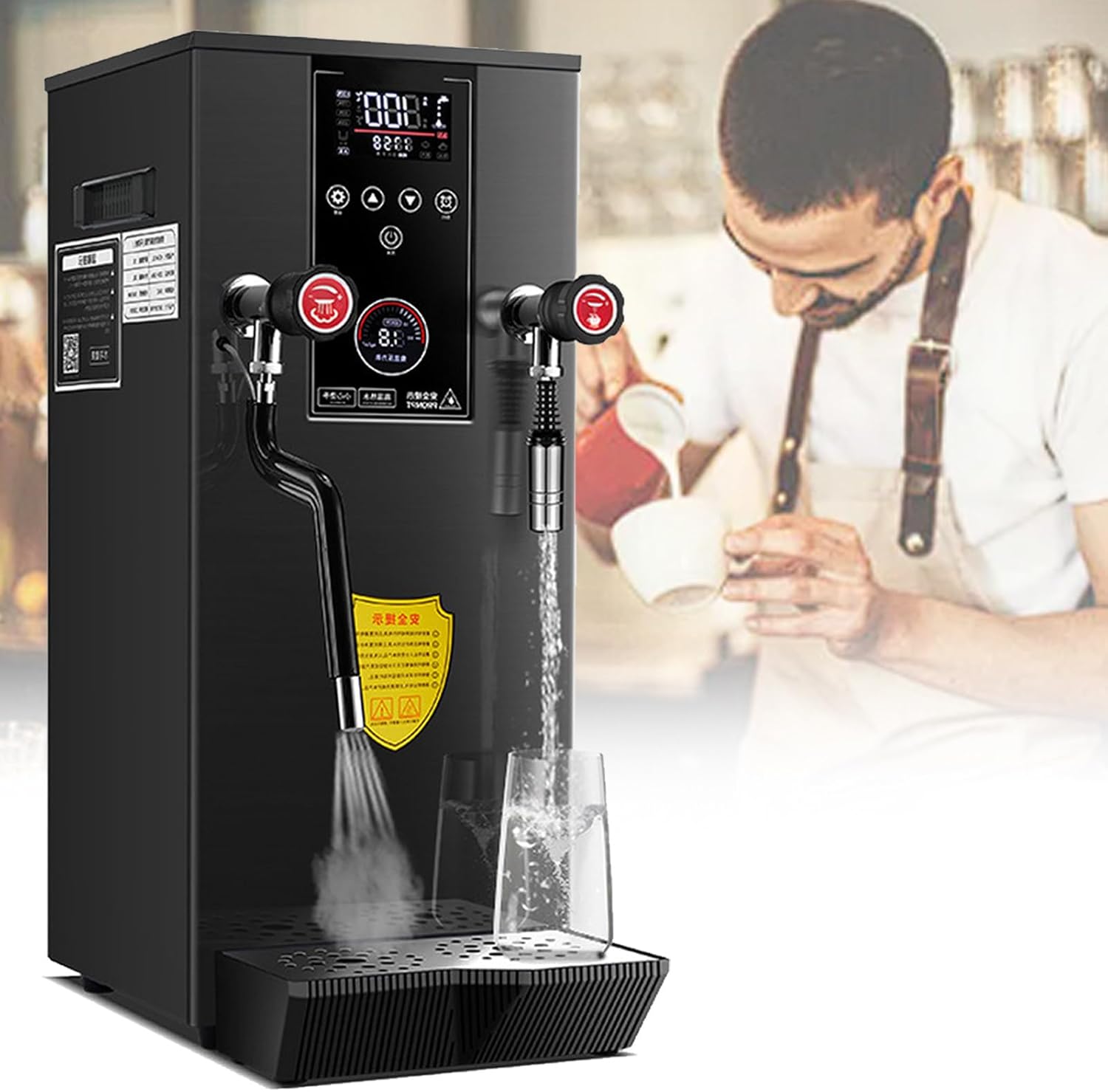 220V Multi-Function Milk Frother, 12L Commercial Steam Frother, Electric Milk Frother with LED Screen Display, for Coffee Shop, Beverage Shop, Dessert Shop, Black