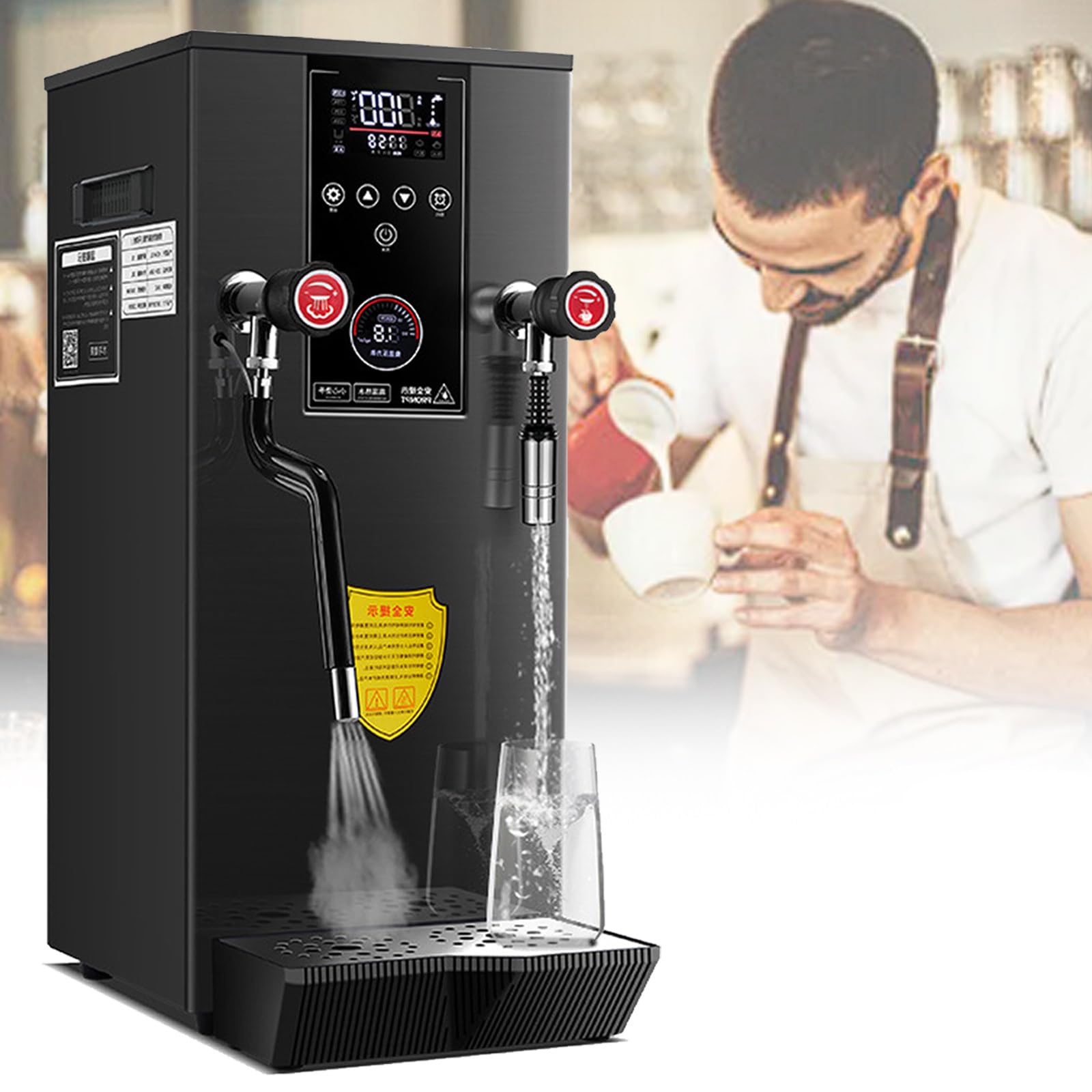 Montalatte, Macchina per schiumare Il Latte Multiuso, montalatte a Vapore Commerciale da 12 Litri, schiumatore di Latte Elettrico, con Display a LED - Argento, Nero, Nero,Black